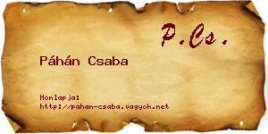 Páhán Csaba névjegykártya